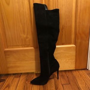 Knee high black suede boot